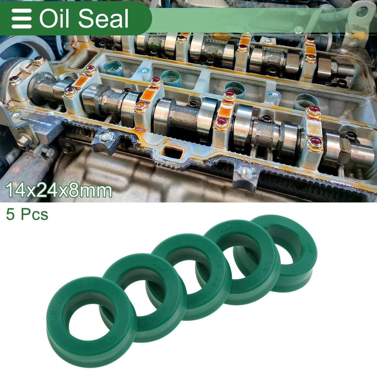 Set of 5 Oil Seal Rotary Shaft Seal 14x24x8mm High Pressure Green