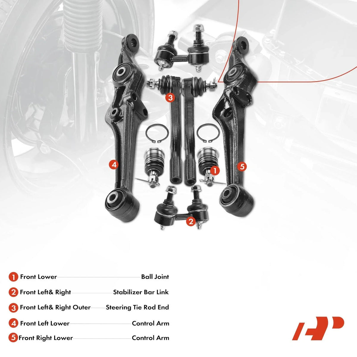 8-Piece Set of Sway Bar Links and Front Ball Joints for Honda Accord 1998-2002