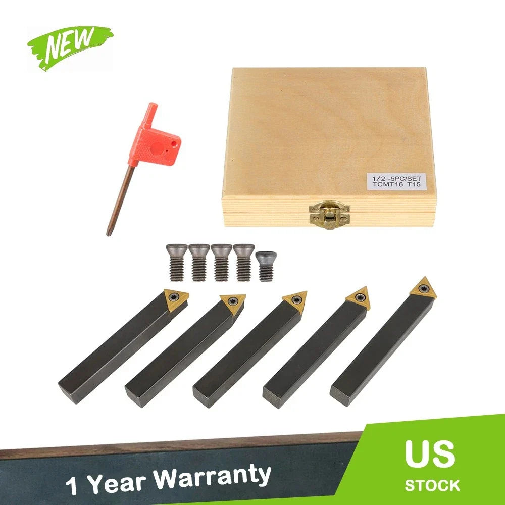5-Piece Turning Tool Bit Holder Set with Indexable Carbide Inserts