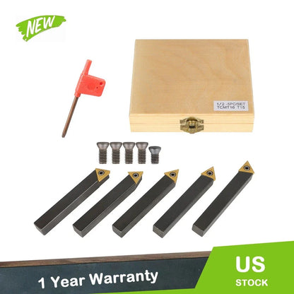 5-Piece Turning Tool Bit Holder Set with Indexable Carbide Inserts