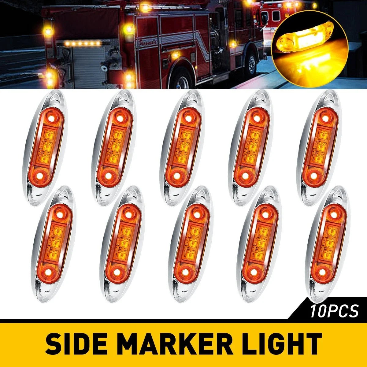 Amber LED Side Marker Light Set - 3X Waterproof for Truck Trailer RV
