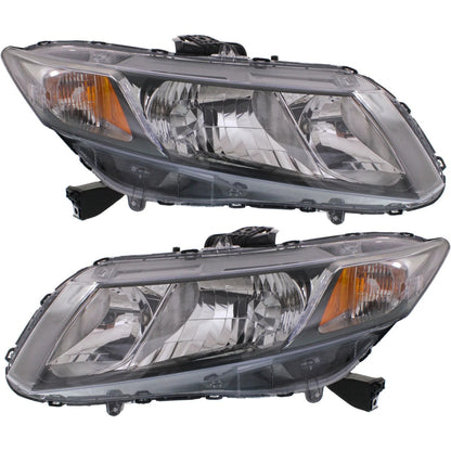 Headlight Set for Honda Civic (2013–2015) Coupe Sedan Halogen with Bulbs CAPA