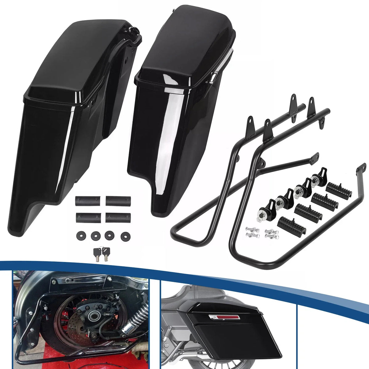 Saddle Bags Extended Stretched with Conversion Brackets for Harley Softail