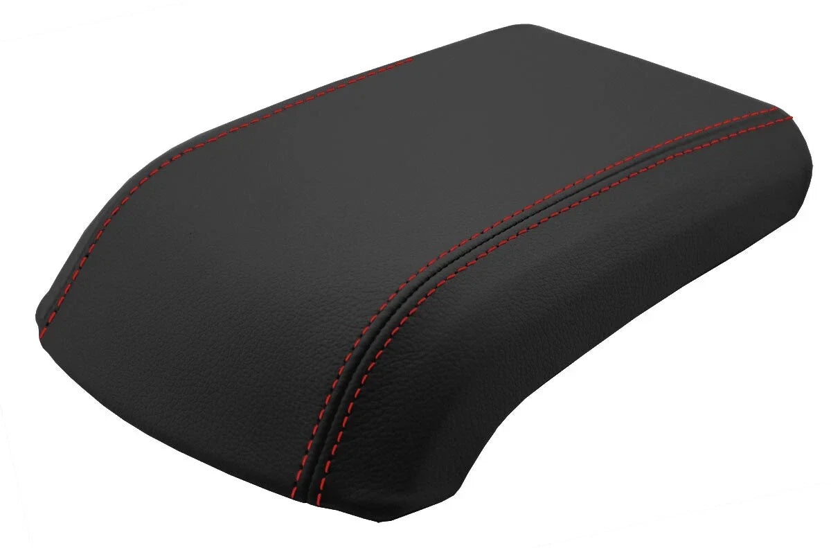 Leather Console Lid Armrest Cover for Ford Escape (2013–2016) Red Stitch