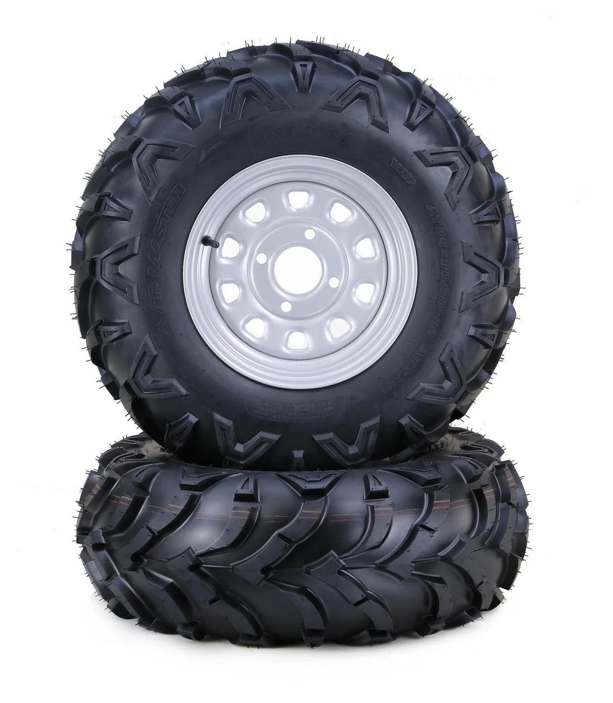 Set of 2 Solid Mud ATV Tire Wheel Assembly for WANDA 25x10-12 (4-110/5+2)