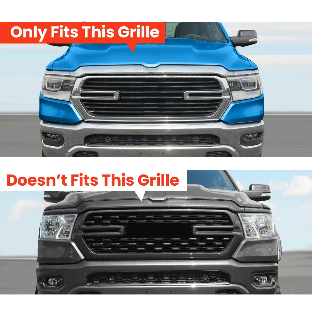Grille Cover Insert for Dodge Ram 1500 (2019–2023) Gloss Black
