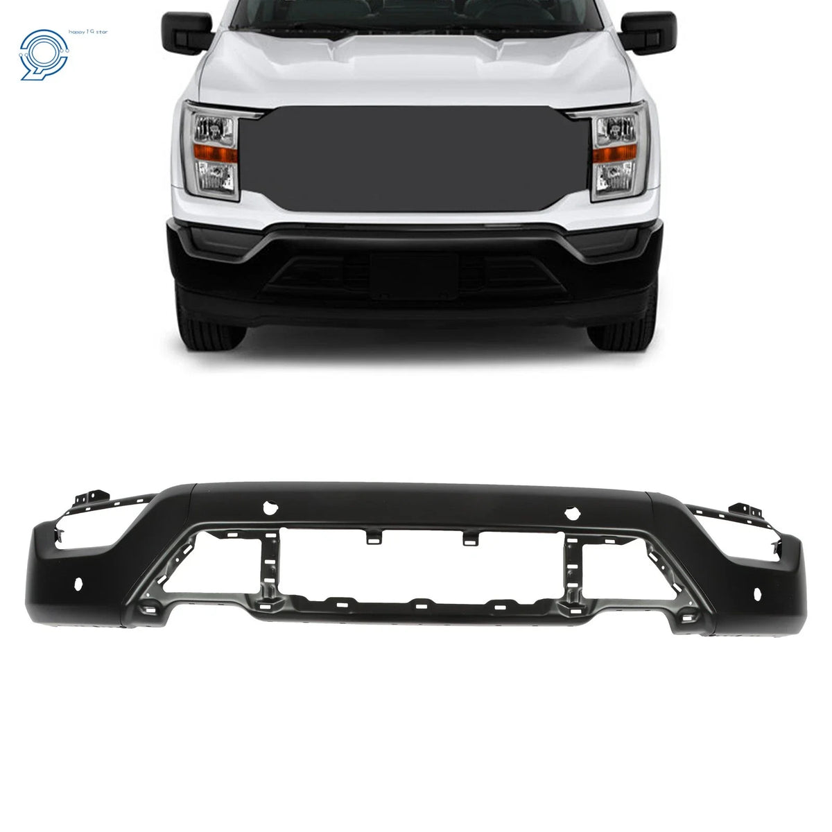 2021-2023 Ford F-150 Front Bumper Face Bar Black, 6 Sensor Holes