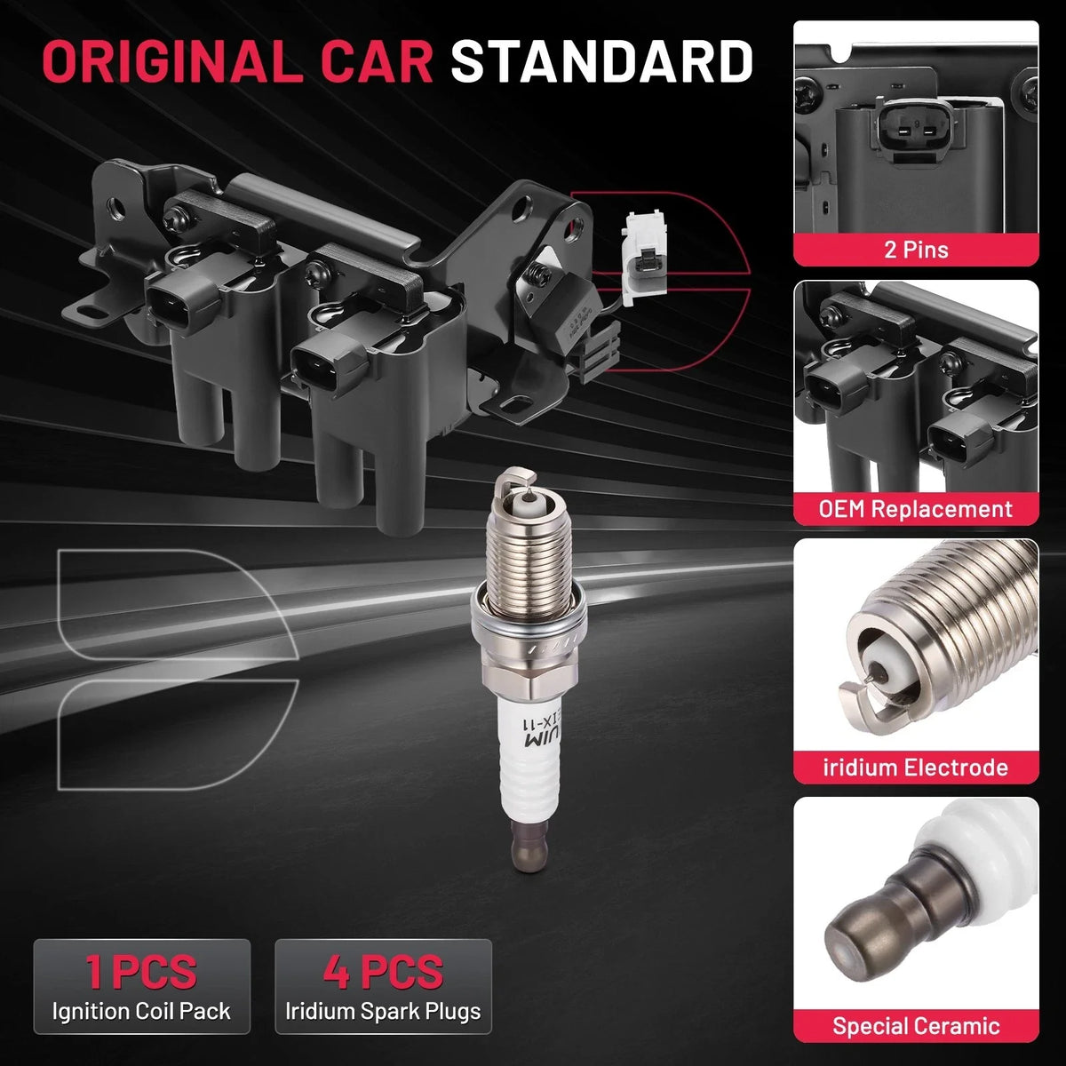 Ignition Coil & 4X Spark Plugs for Hyundai Accent (2001–2006) UF424