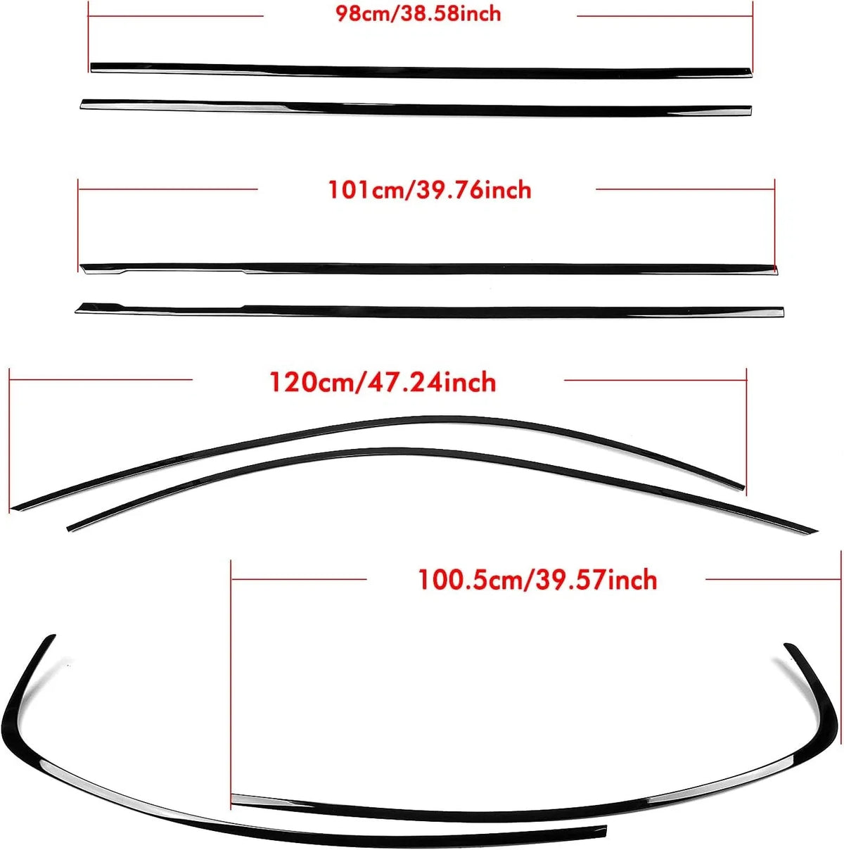 Set of 4 Window Sill Molding Trim Strips Gloss Black for BMW 3 Series E90 (2006–2012)