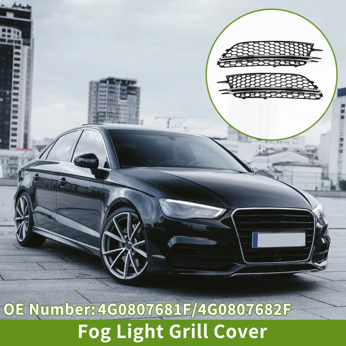 1 Pair Fog Light Grills for Audi A6 C7 (2012–2018) Black Silver Honeycomb