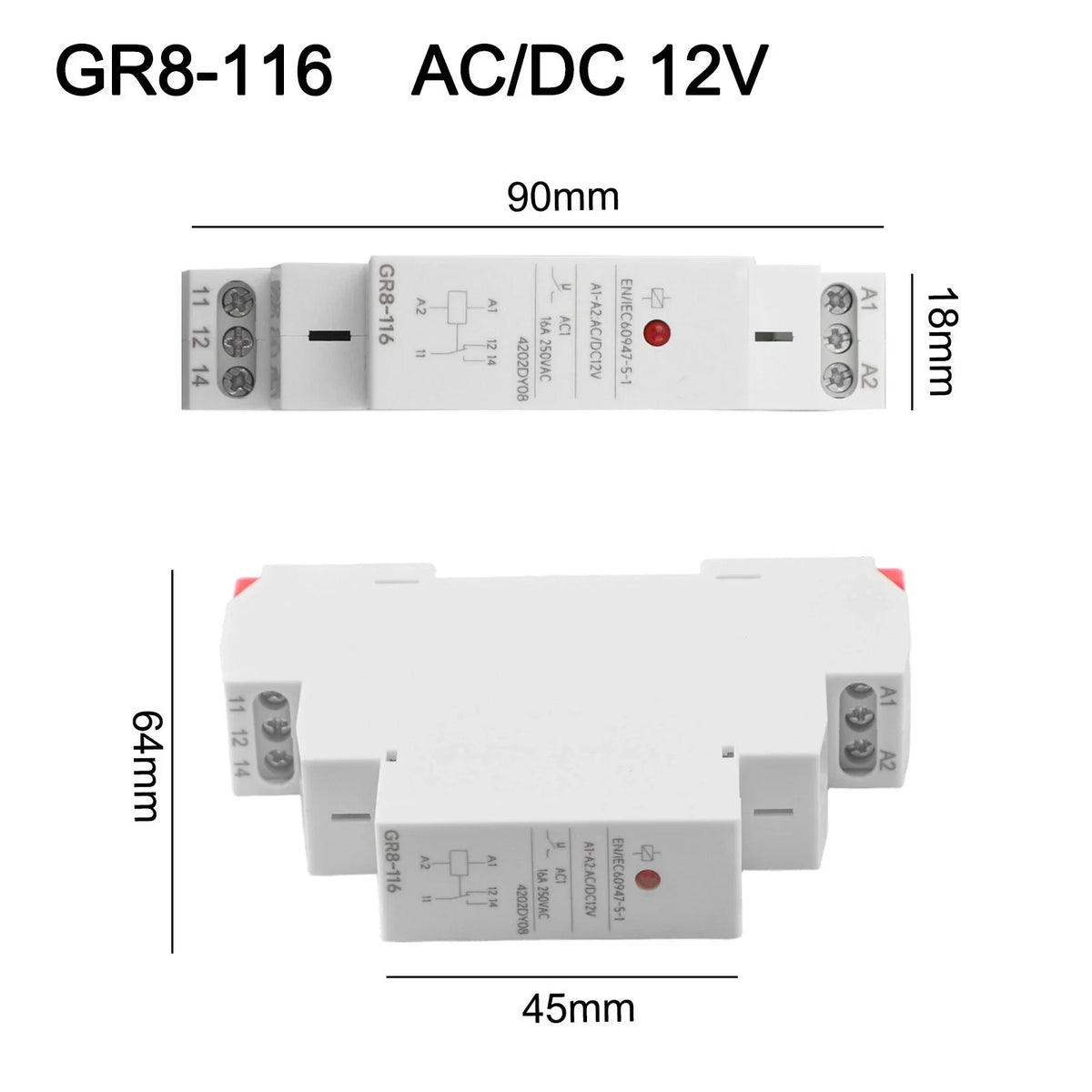 GR8116 Auxiliary Relay 1SPDT Din Rail for Electrical Systems (12V)