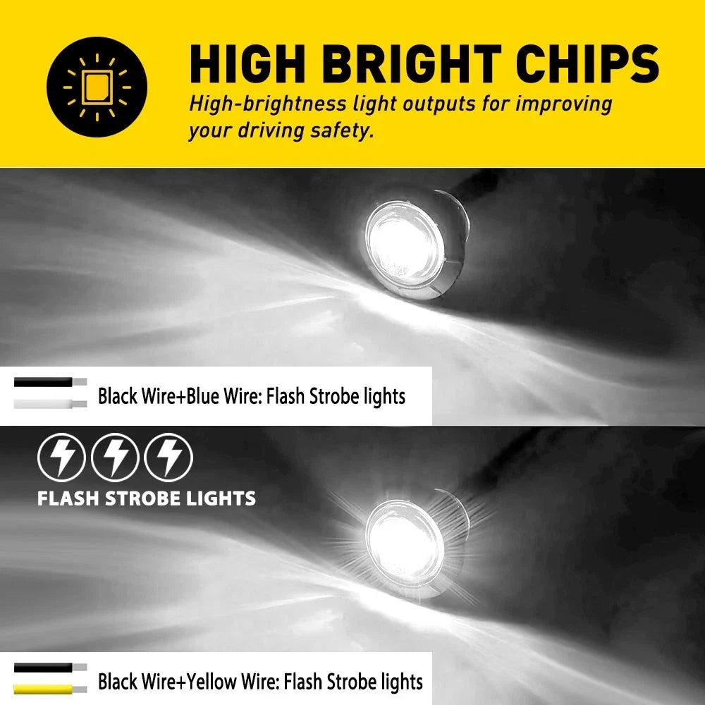White 3/4 Inch Dual Function Marker Lights Set - 10 Pcs Strobe/Steady