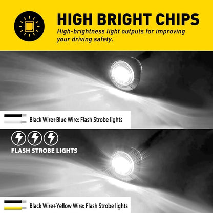 White 3/4 Inch Dual Function Marker Lights Set - 10 Pcs Strobe/Steady