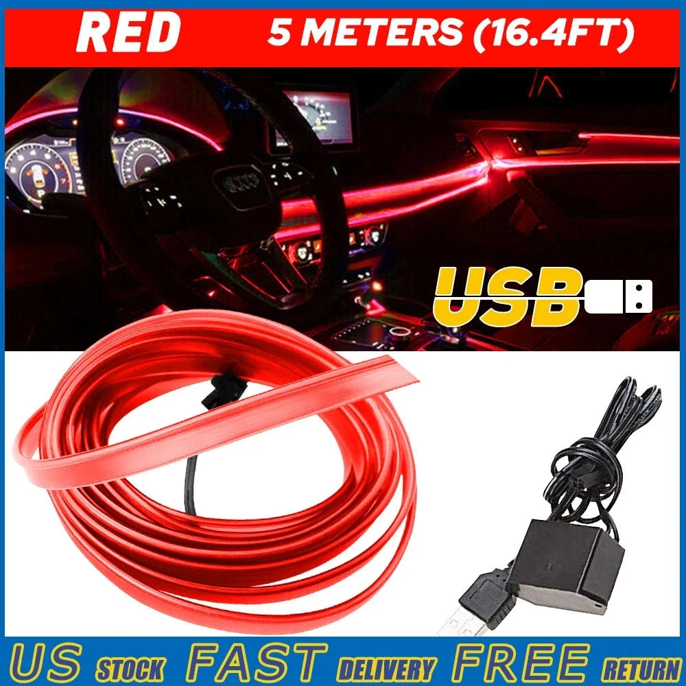 LED Light Strip for Car Interior (16.4ft) - Red EL Wire