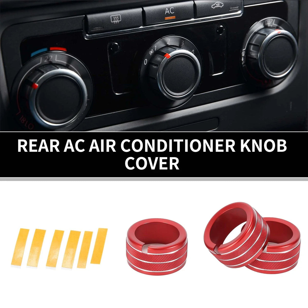 Set of 3 Rear AC Heat Temp Climate Switch Knob Covers for Dodge Durango (2011–2020) Red