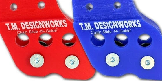 TM Designworks Rear Chain Guide for Houser Swingarm (Dual Rollers, Blue)