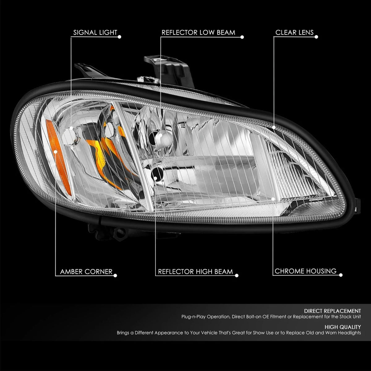 Chrome Amber Headlight for Freightliner Business Class M2 (2003–2019)