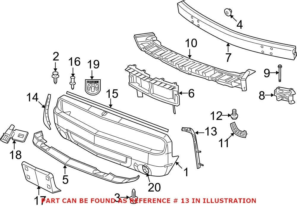 Front Upper Bumper Bracket for 2015-2023 Dodge Challenger Passenger Side