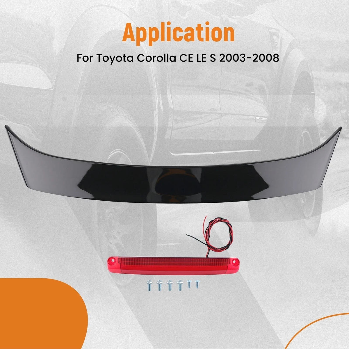 LED Rear Wing Spoiler for Toyota Corolla CE LE S (2003–2008) Black