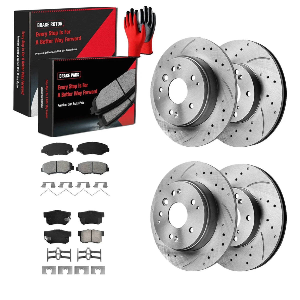 Set of 4 Drilled Rotors & Brake Pads for Honda Element (2003–2011)