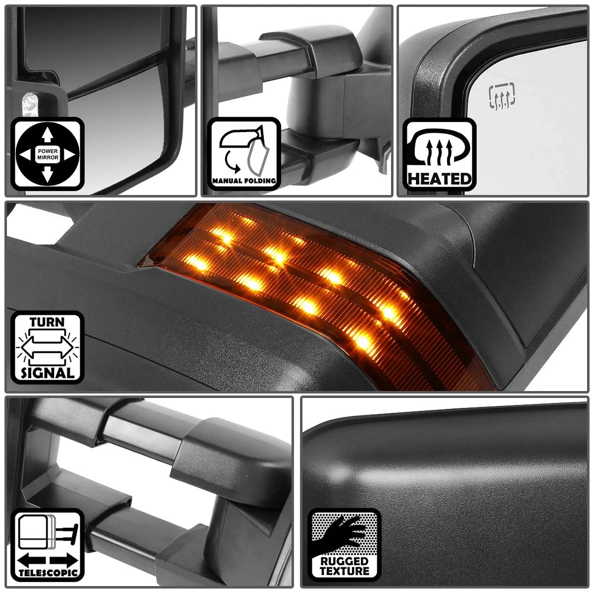 Power Heated LED Turn Signal Towing Mirror for Chevy Silverado GMC Sierra (1999–2002)