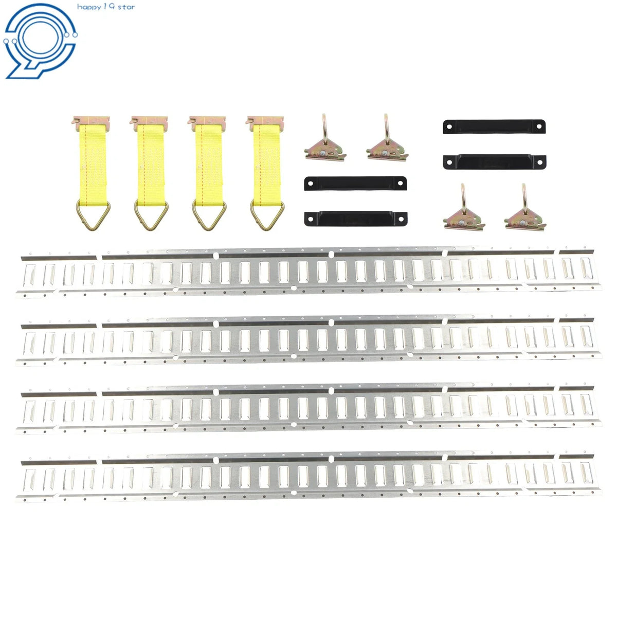Set of 4 E Track Rails with 4 O Rings, 4 Tie Offs, 4 End Caps for Trailers