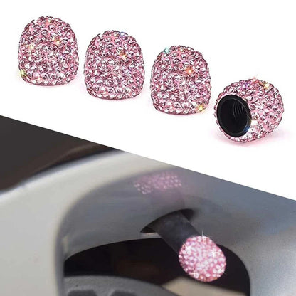 Car Air Valve Caps Set of 4 - Pink Rhinestone, Dust-Proof, Anti-rust