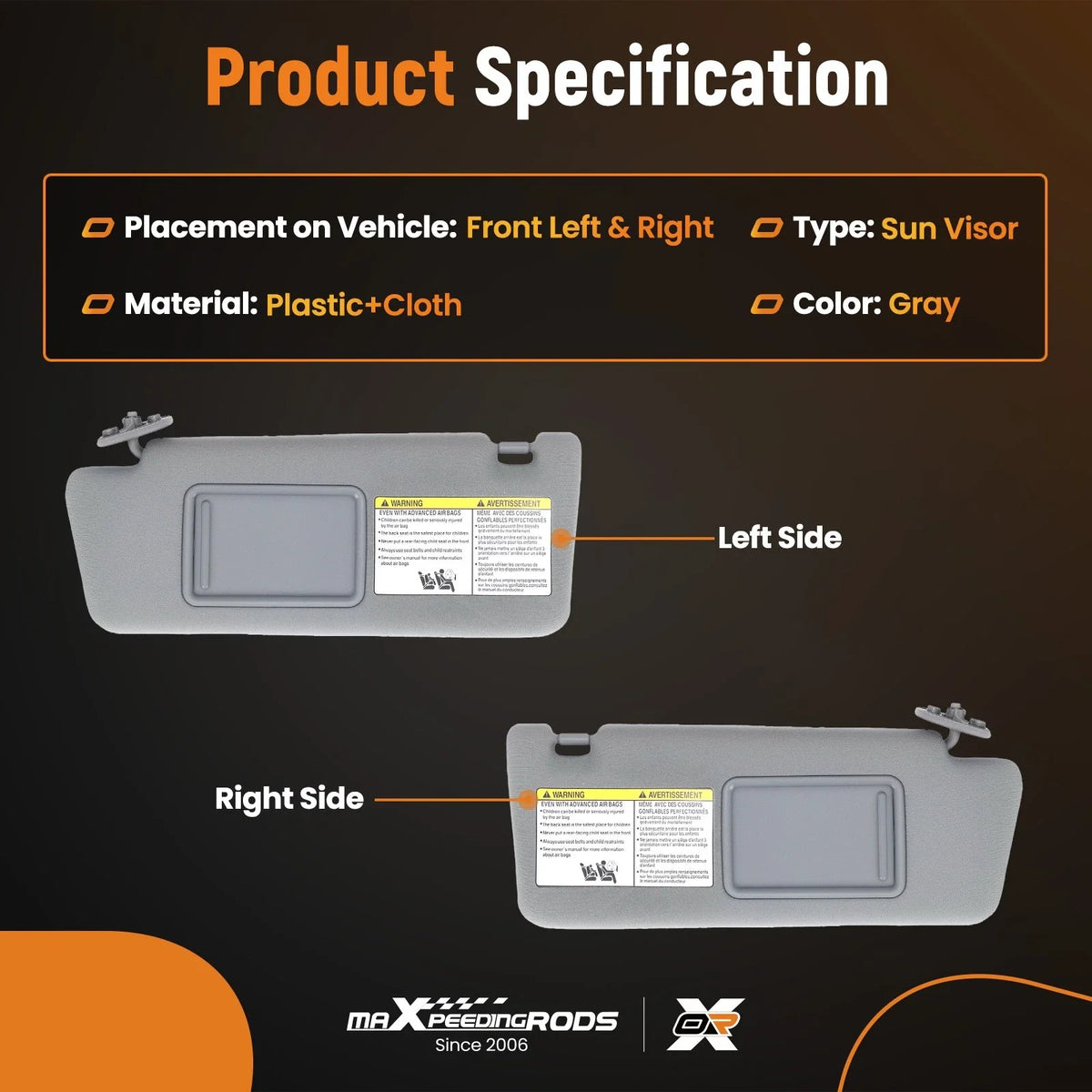 Pair of Sun Visors for 2005-2015 Toyota Tacoma 74320-35C10-B0