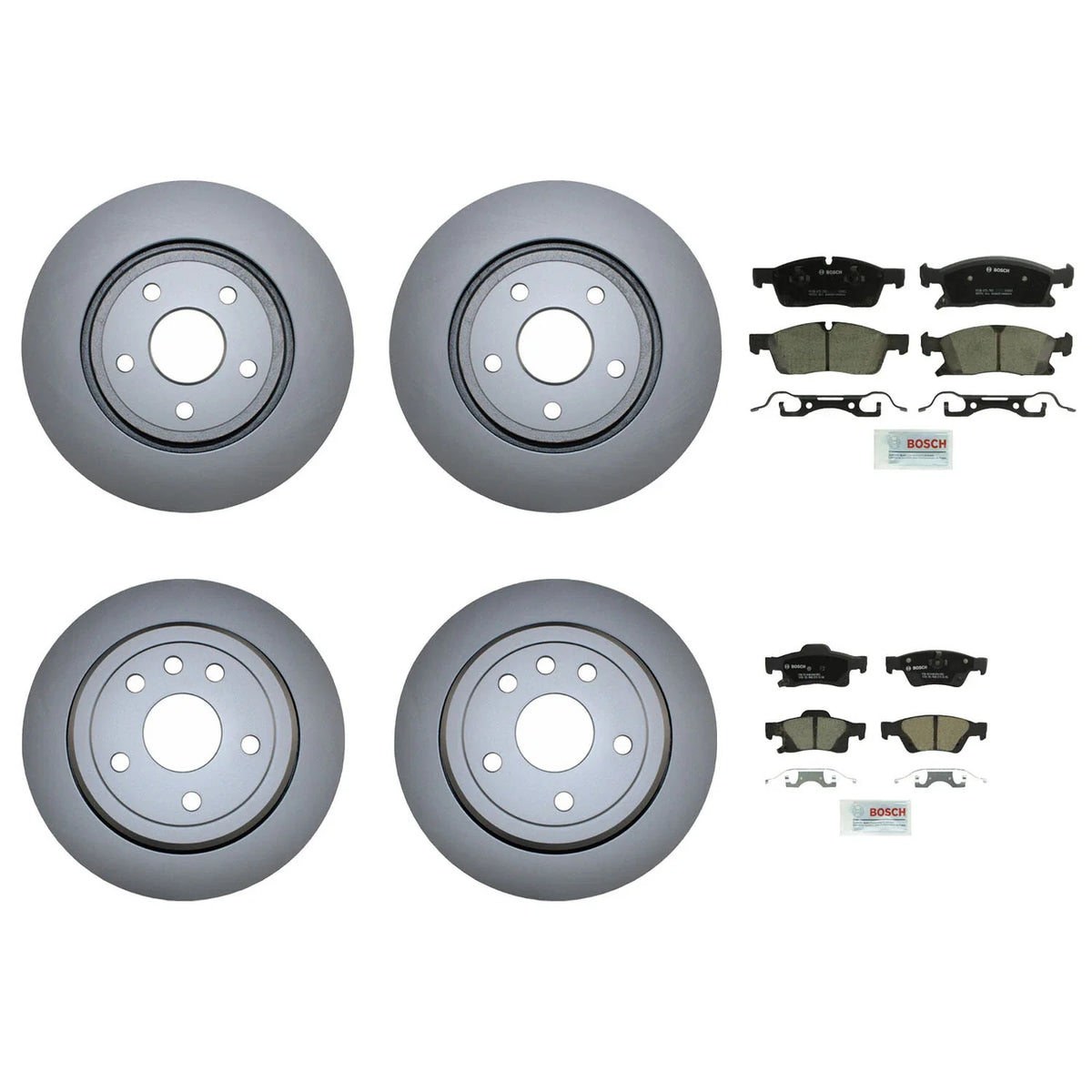 Disc Rotors & Bosch Brake Pads Front & Rear Kit for Dodge Jeep
