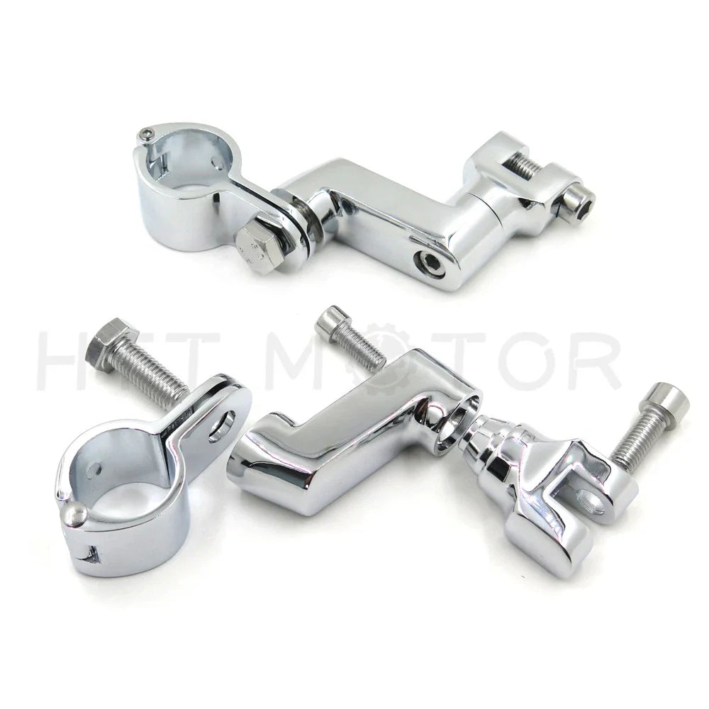 Chrome Offset Highway Foot Peg Mounts with 1" Clamps for Harley