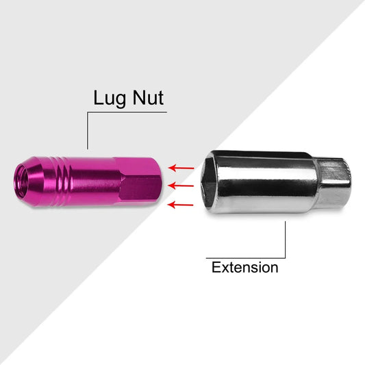 20Pc M12X1.25 Pink JDM Open End Conical Hex Wheel Lug Nuts + Extension 20mm