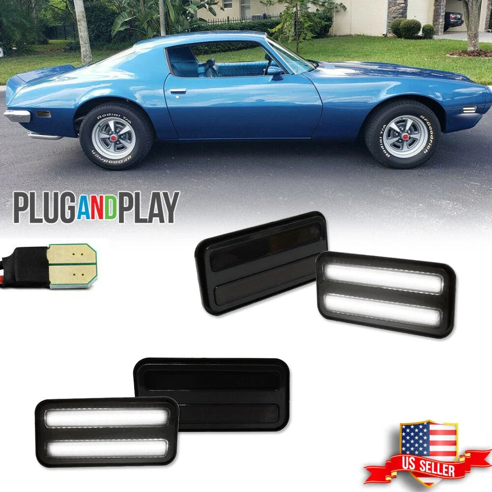 4X Smoke Lens White LED Side Marker Lights for Pontiac Firebird (1970–1981)