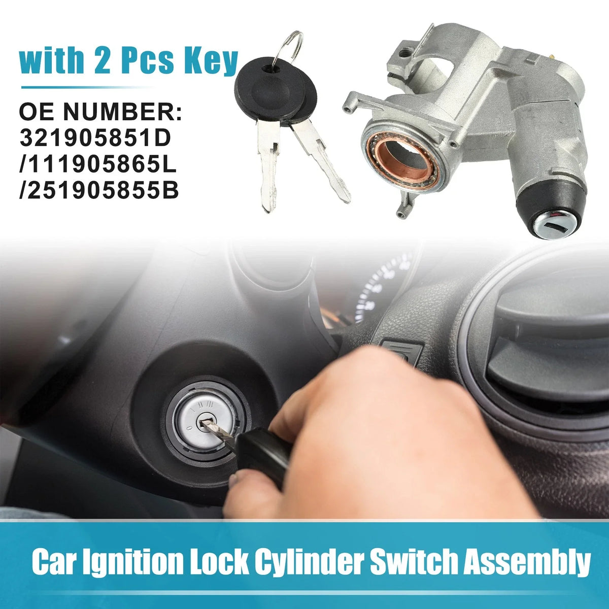 Set of 1 Ignition Lock Cylinder Switch with Keys for Audi 4000 (1980–1987) No.321905851D