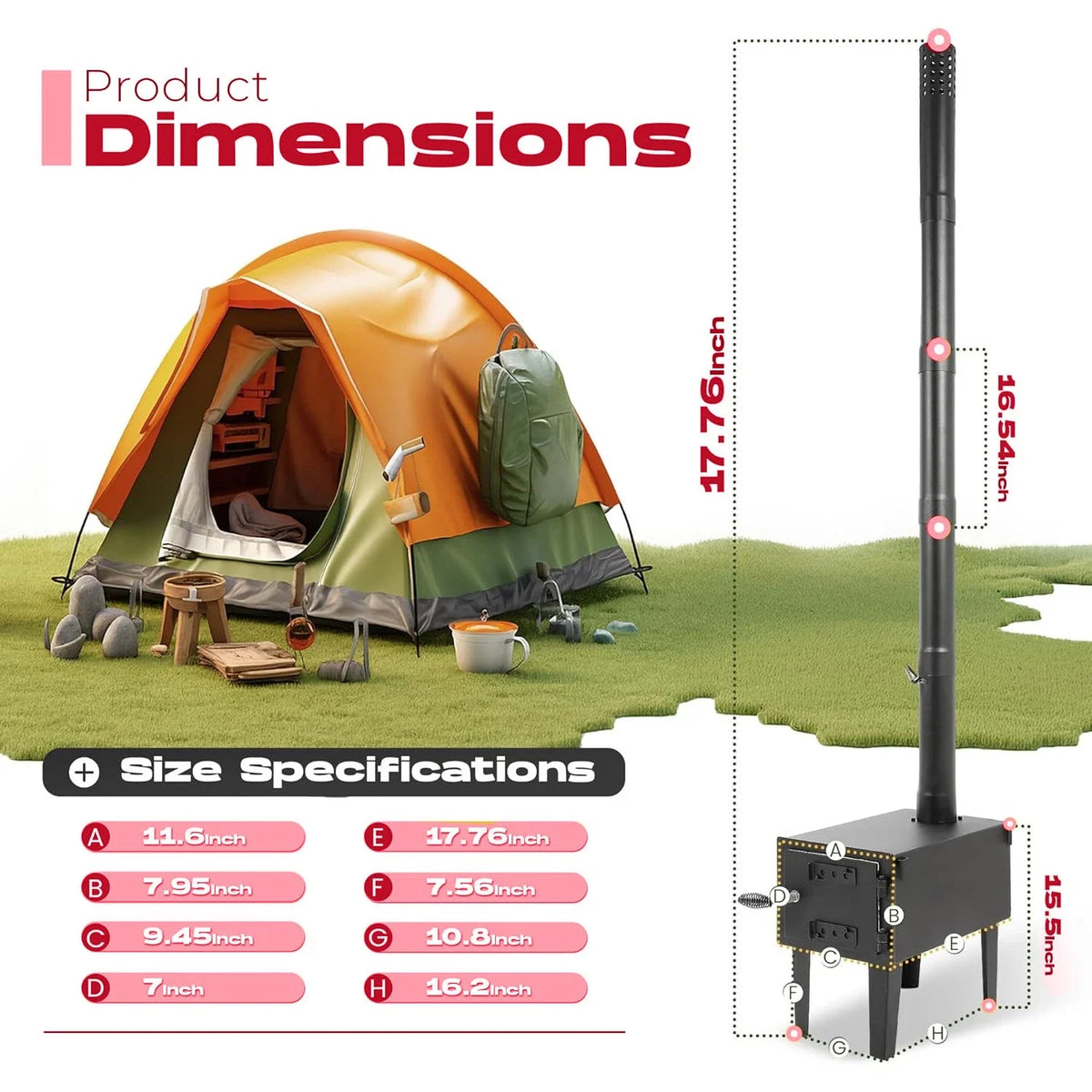 Outdoor Camping Stove - Portable Wood Burner with Chimney Pipe