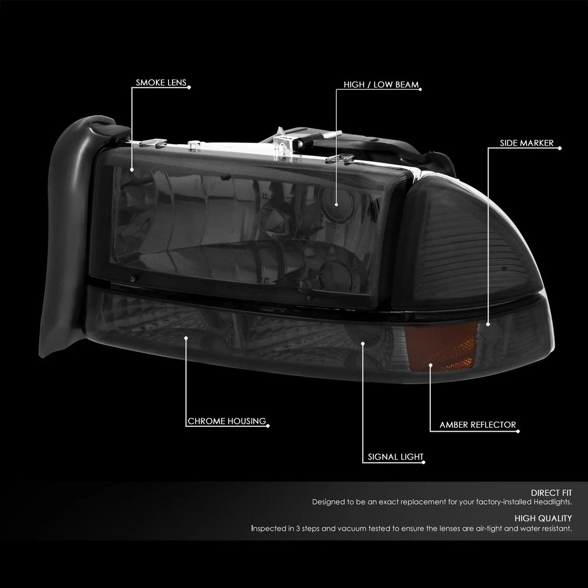 Smoked Headlight & Amber Bumper Lamp Set for Dakota Durango (1997–2004)