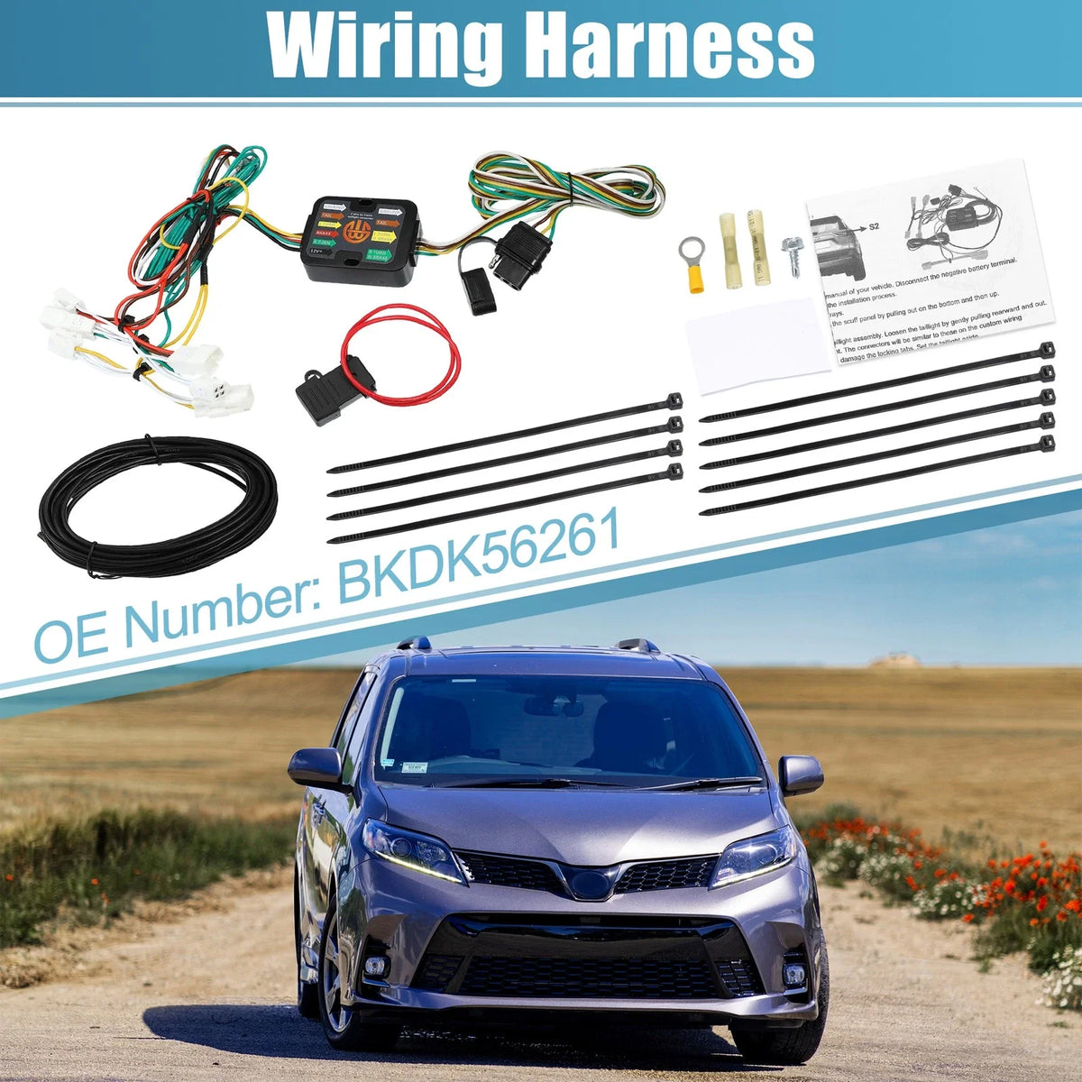 Set of 4 BKDK56261 4-Pin Trailer Wiring Harness for Toyota Sienna (2015–2020)