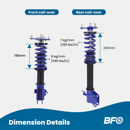 BFO Coilover Shock Struts Set for 2003-2007 Subaru WRX Impreza Forester