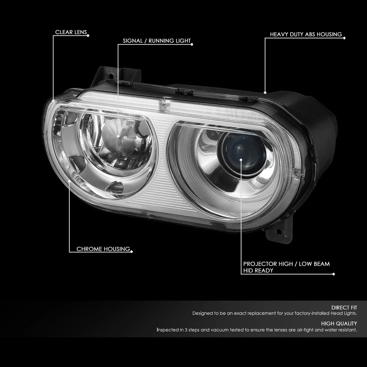 Chrome Housing Projector HID Headlight Lamps for Dodge Challenger (2008–2014)