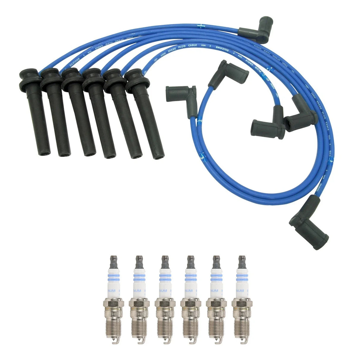 NGK Wire Set & Bosch 6 Platinum Spark Plugs for Ford Taurus (1996–1999)
