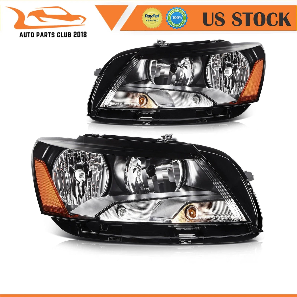 Black Housing Headlight Assembly for Volkswagen Passat (2012-2015) Left+Right