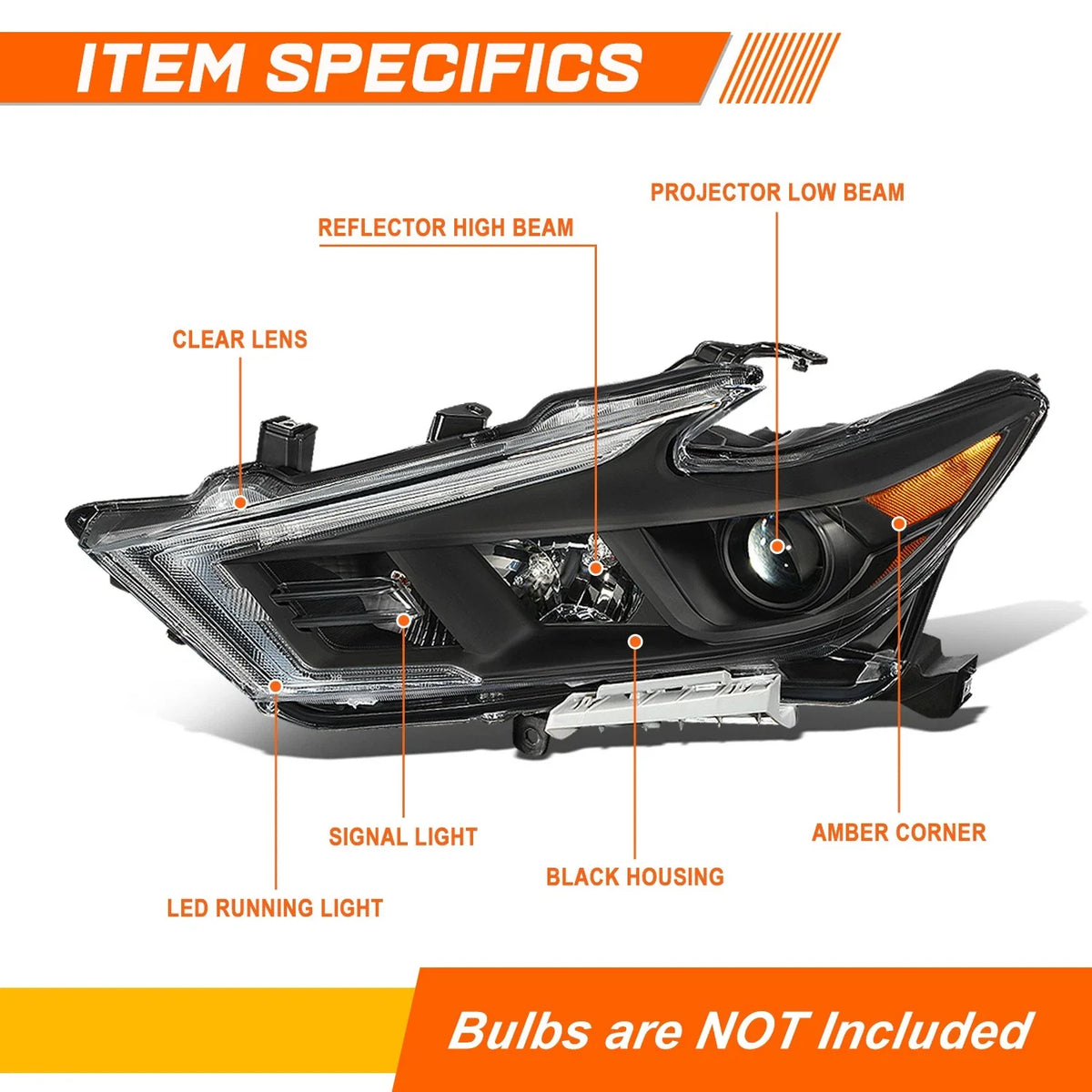 Chrome Amber LED DRL Projector Headlight for Nissan Maxima (2016–2018)