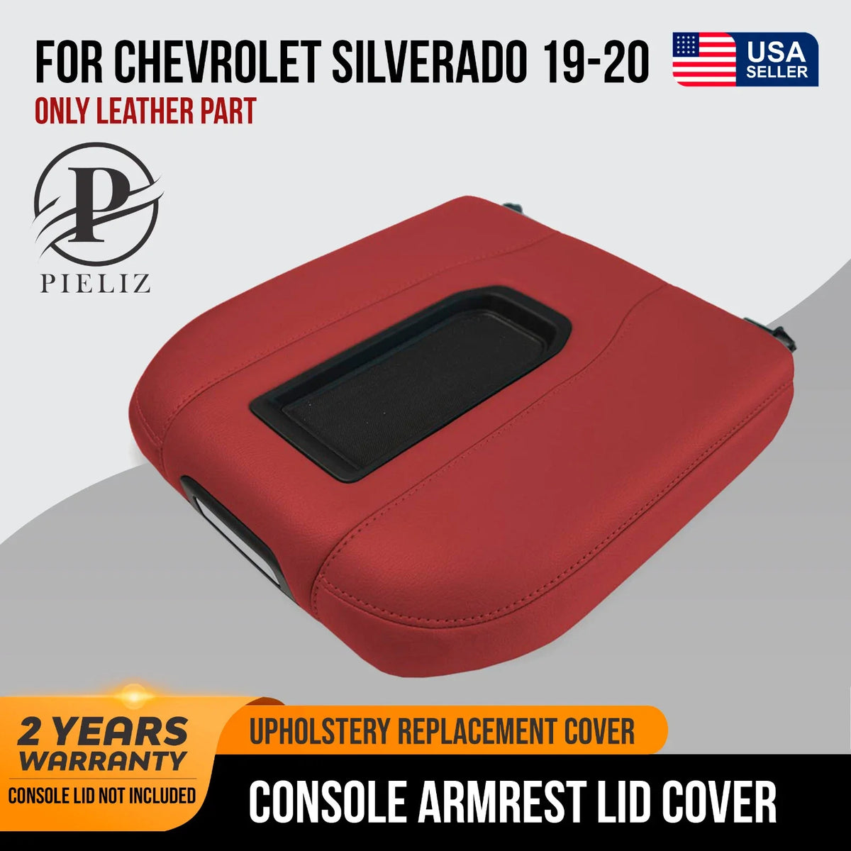 Leather Console Lid Bucket Cover for Chevrolet Silverado (2019–2020) Red