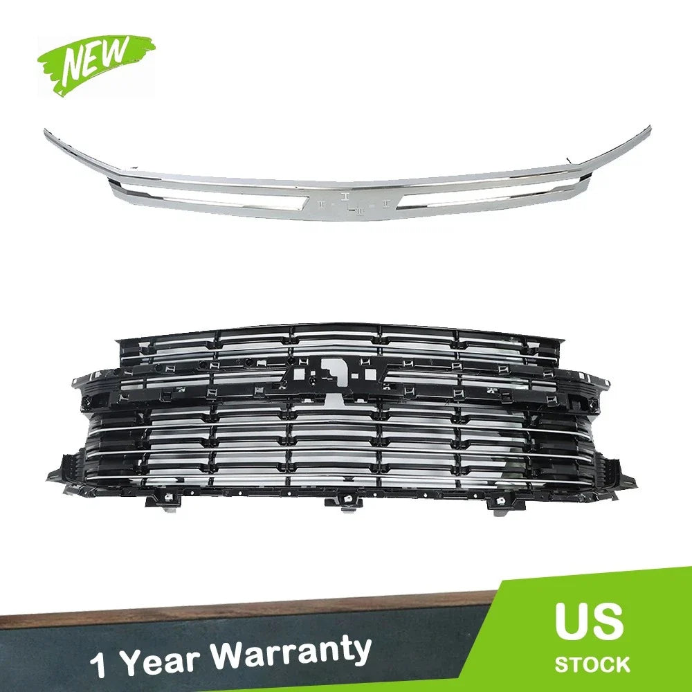 Front Bumper Upper Grille with Chrome Trim for Chevy Tahoe Suburban (2021–2022)