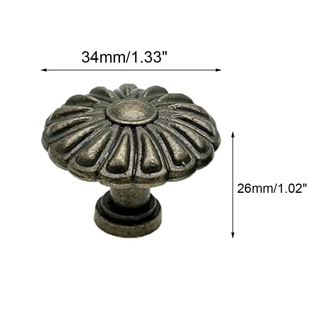 6x Antique Flower Design Pull Handle Knobs for Drawer Door Cabinet