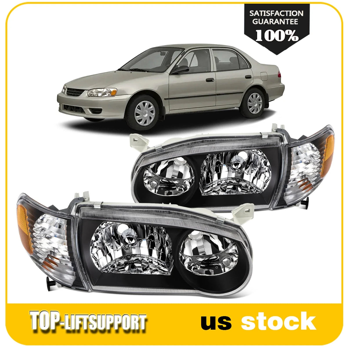 Halogen Headlight Assembly for Toyota Corolla (2001–2002) with Projector