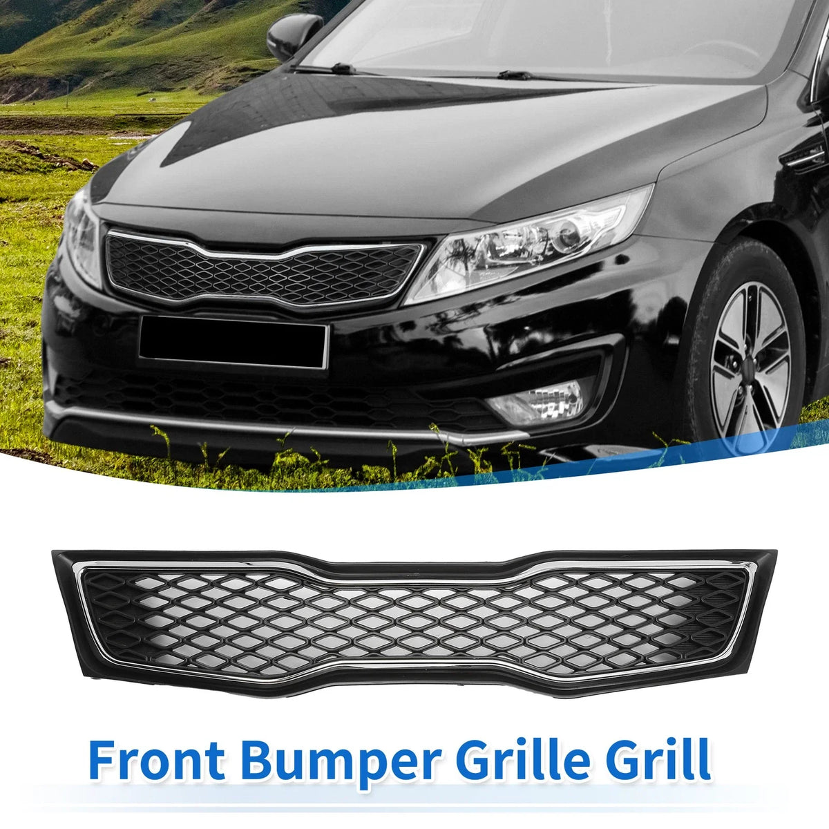 Front Upper Bumper Grille for Kia Optima (2011–2013) Black Chrome