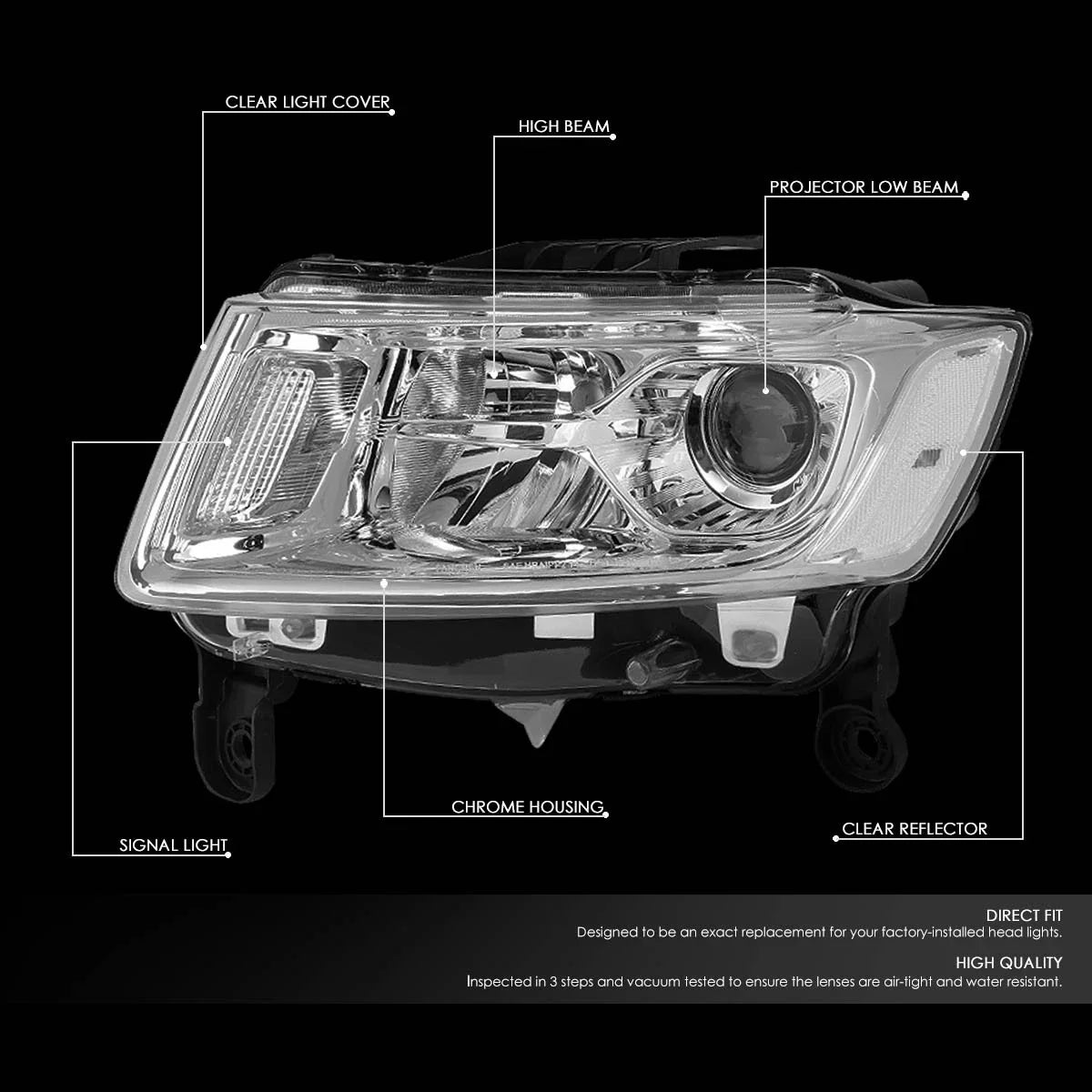 Chrome/Clear Signal Projector Headlights for Grand Cherokee (2014–2016)