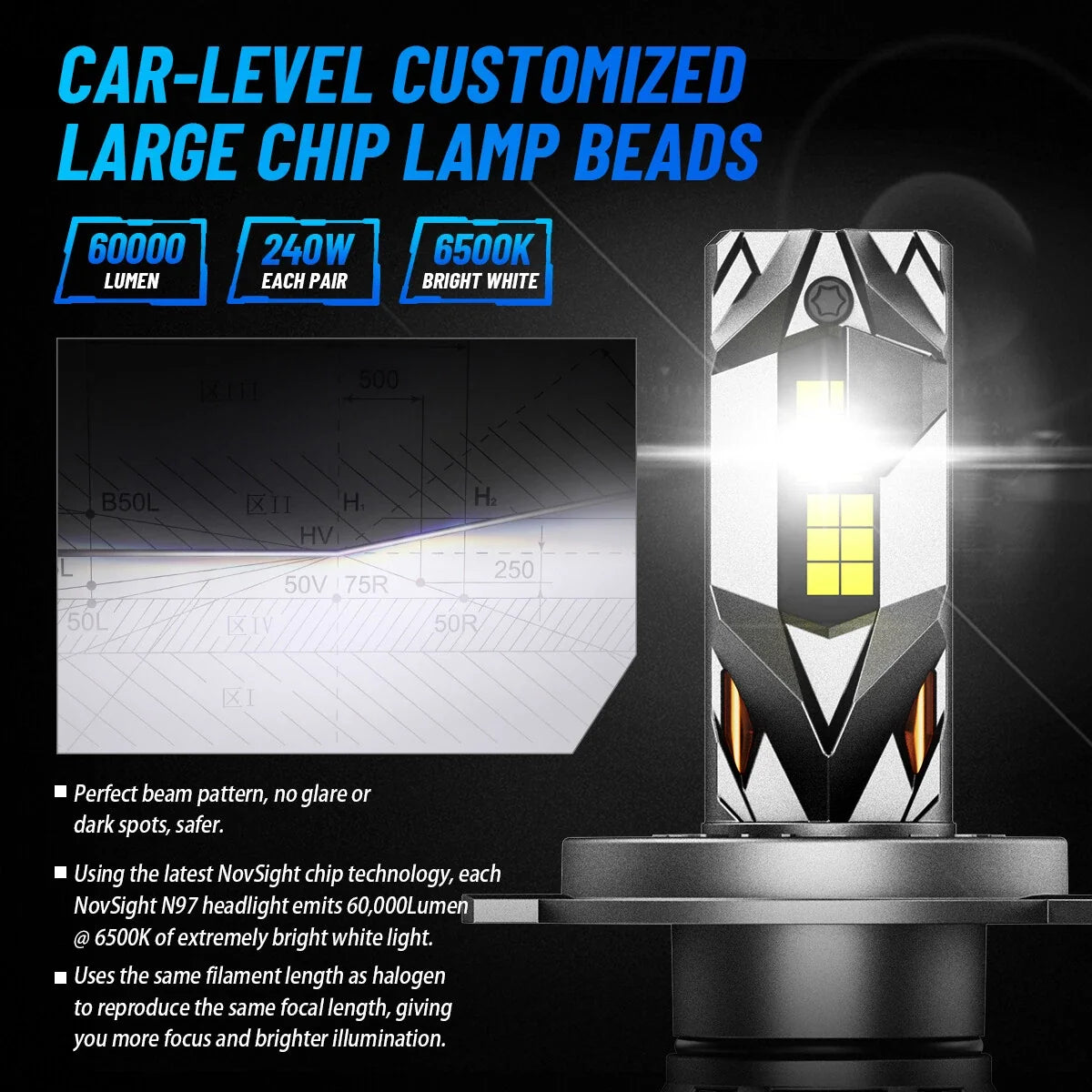 LED Headlight Bulbs 9003 H4 - 2X 60000LM Super Bright