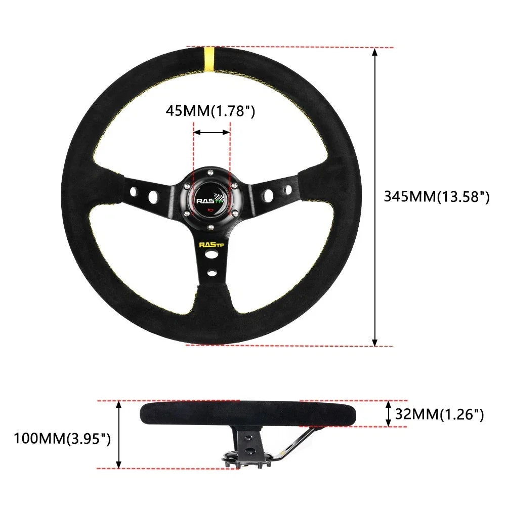 345mm Deep Dish Racing Suede Steering Wheel with Quick Release Adapter