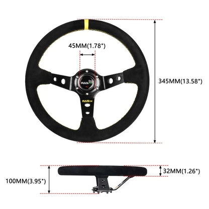 345mm Deep Dish Racing Suede Steering Wheel with Quick Release Adapter